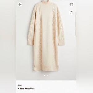 H&M Cream Cable-Knit Long Sleeve Midi Dress Size SMALL